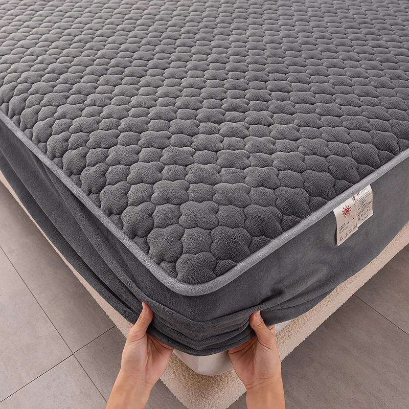 

Thicken Fleece Warm Mattress Cover All Inclusive Fluffy Quilted Fitted Sheet Coral Velvet Bed Sheet Single/Queen/King Bed Cover