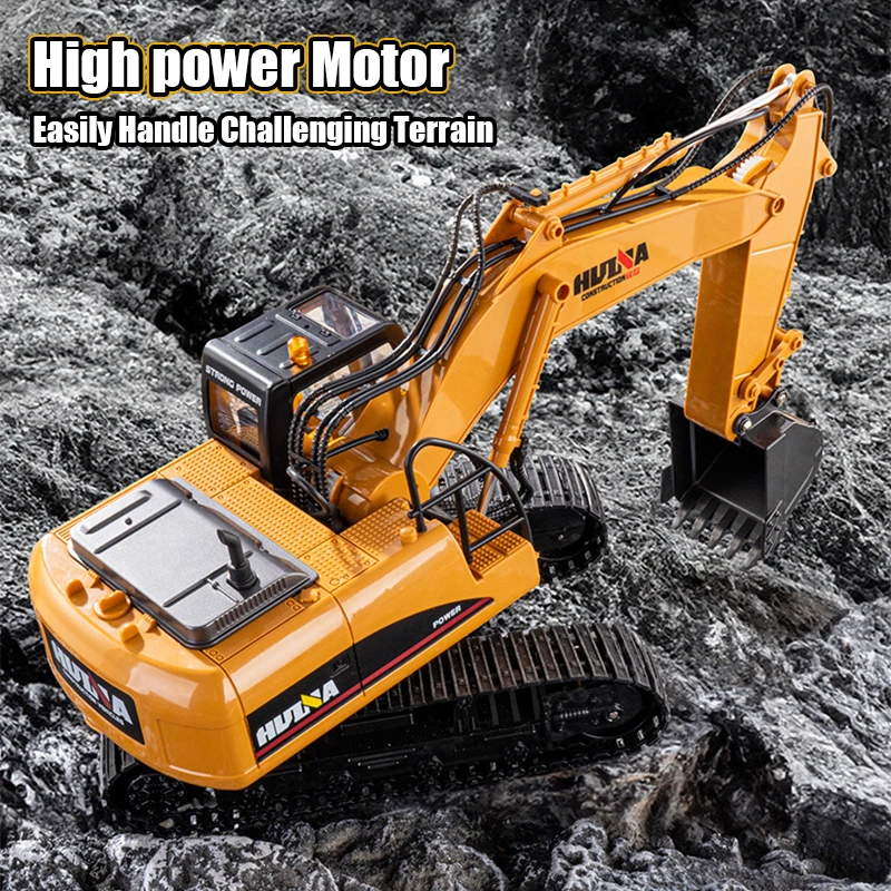 Huina Rc Car for Boys 15Ch Remote Control Excavator 1/14 Engineering Vehicle 2.4Ghz Radio-Control Clawer Children Xmas Gift