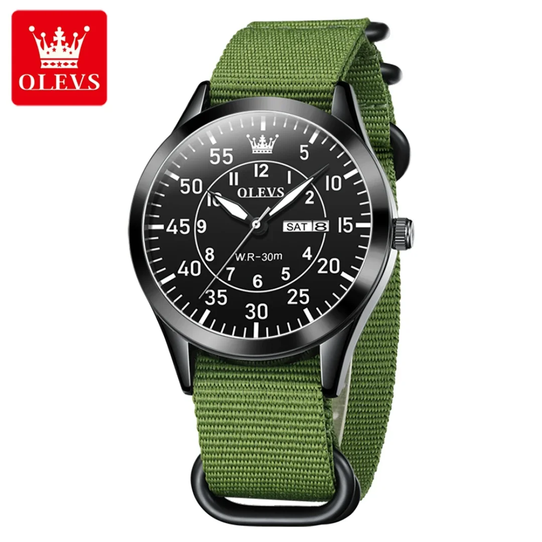 

OLEVS 9973 Casual Quartz Watch Nylon Watchband Round dial Week Display Calendar