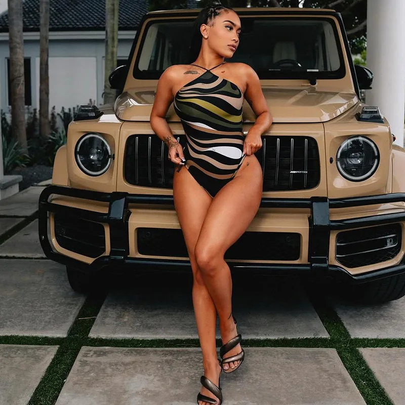 Body senza schienale con scollo all'americana Donna Estate Y2K senza maniche Vacanza al mare Stampa colorata Body aderente Hipster Top di mezzanotte