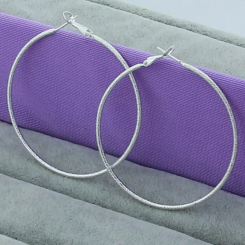 

925 Sterling Silver Matte Round Circle 50mm Hoop Earring For Woman Wedding Engagement Party Fashion Charm Jewelry