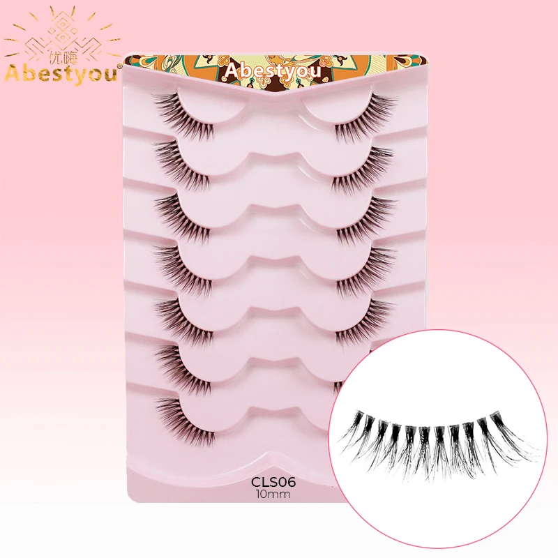 Abestyou 10-15mm 1/2 Volume And Short Length Thick 7pair Invisible Clear Full Strip Small Eye Half False Eyelashes Makeup Tools