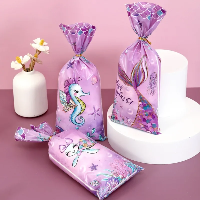 25/50pcs Mermaid Gift Bag, Little Mermaid Gift Candy Treat Bags for Kids Girls Mermaid Themed Birthday Party Supplies Favors