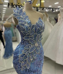 Lace Appliqued Blue Wedding Party Dress Mermaid Sleeveless Prom Dresses düğün elbisesi Women Evening Luxury Dress 2024 Customize