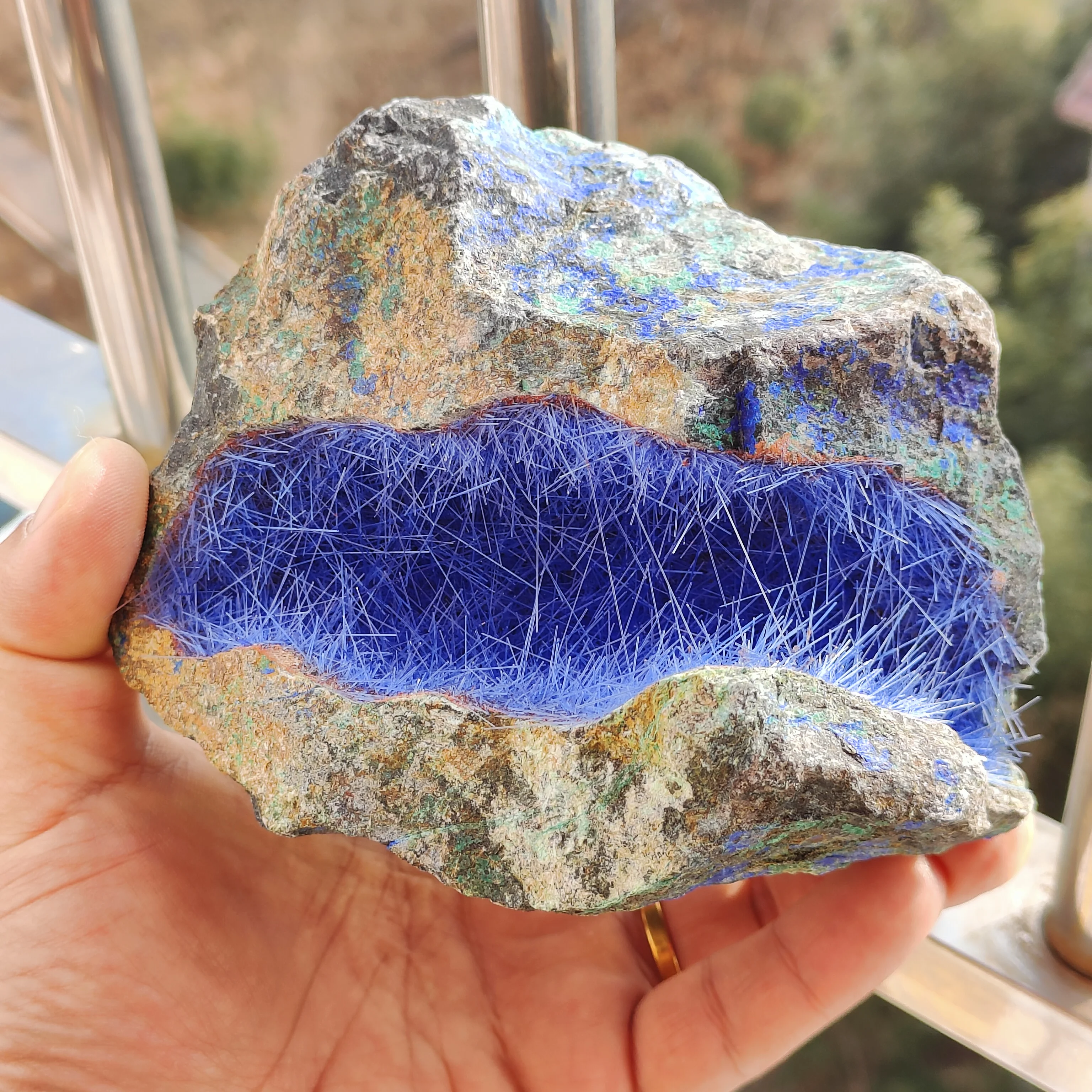 Natural Azurite Malachite Geode Crystal Mineral Specimen Energy Healing Crystals Lucky Stone Cluster Cave Collection Specimen