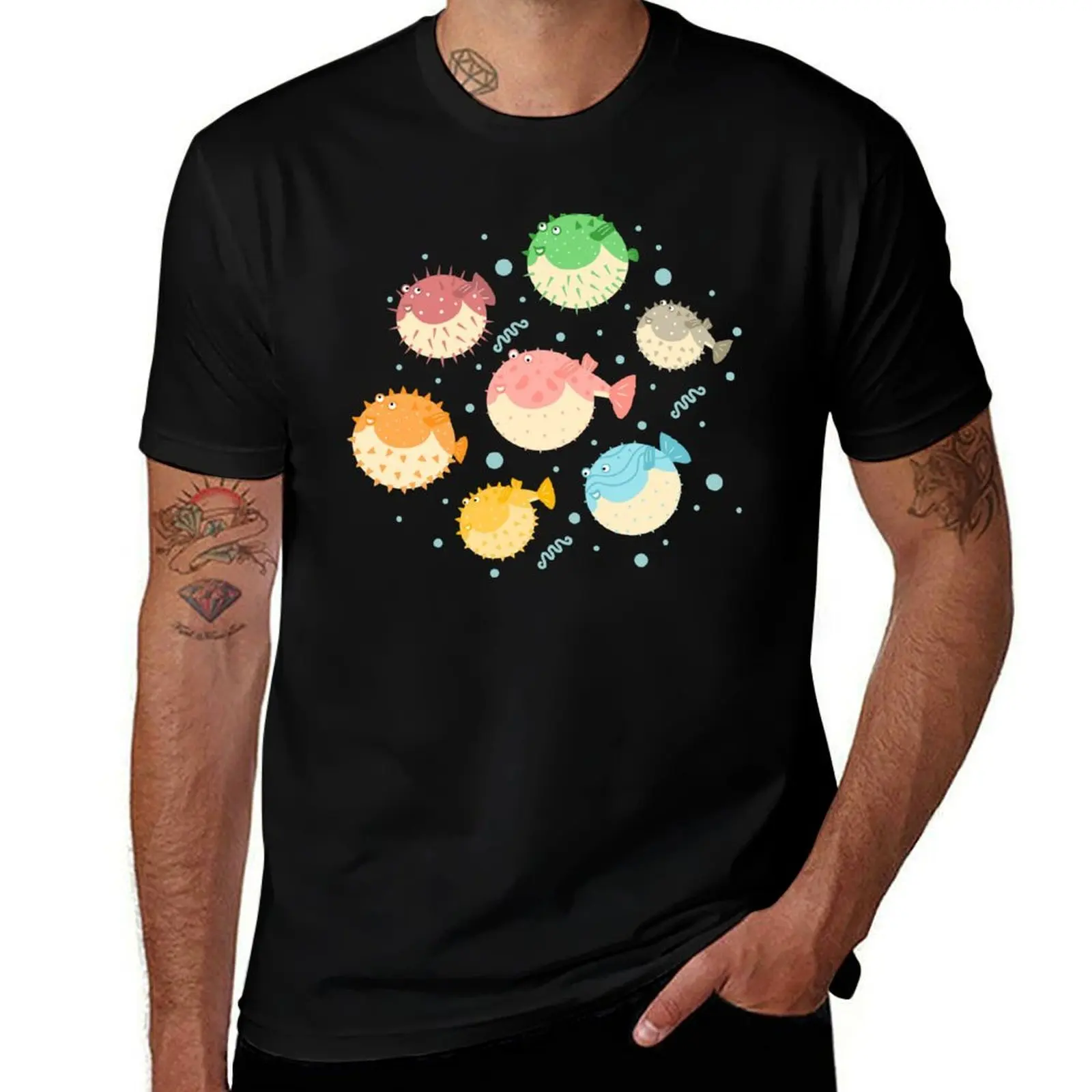 Colorful Puffer Fish T-Shirt Plus Size All Match Tee Shirt