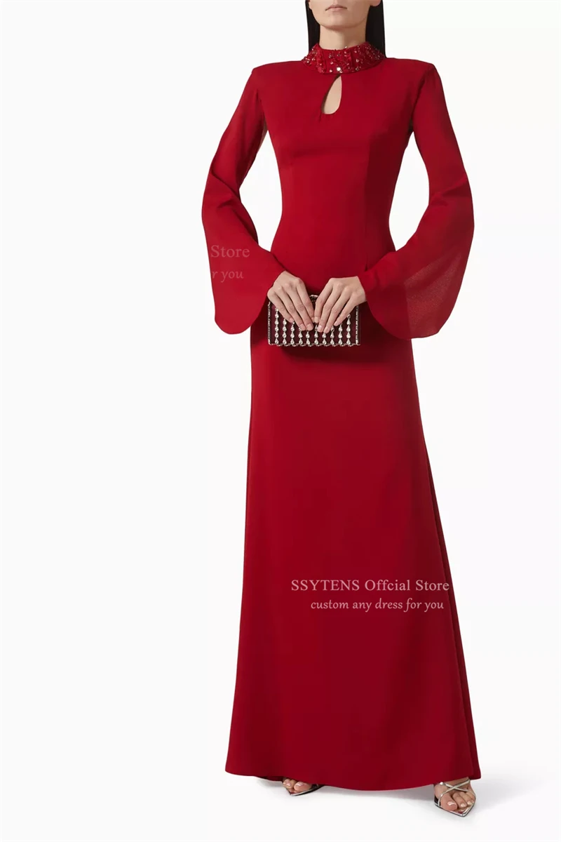 SSYTENS Modern Red Evening Dresses High Collar Evening Gowns Elegant Formal Occasion Long Sleeves Prom Dresses Customized 2026