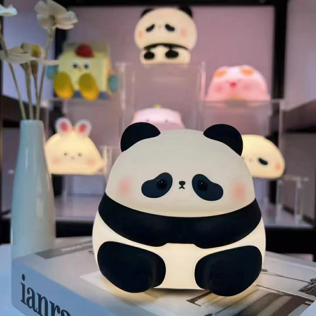 Śliczna lampka nocna Led Panda Cartoon stół silikonowy lampa do pokoju dziecięcego wystrój pokoju dziecięcego sypialnia z przyciemnionym światłem