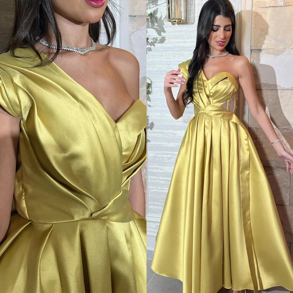 

Customized Modern Satin Evening Dresses Classic One Shoulder Sleeveless Homecoming Dresses Temperament Special Occasion Gowns