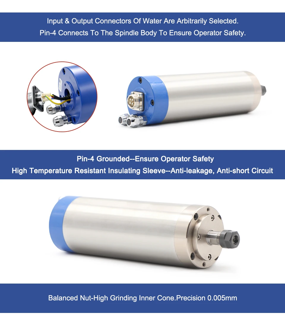 G-Penny 800W wassergekühlter CNC-Spindel-Kit, 24000 U/min, 0,01 mm Genauigkeit, 4 Lager, 1,5 kW VFD, 65 mm Halterung und Pumpe für Holz und Aluminium – Detail 4