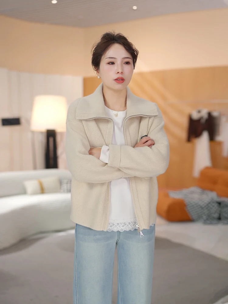 

Soft Knitted Open Cardigan Women's Casual Sle Long Sve Zipper Closure Faionable Spring New Arrival Sweater Coat