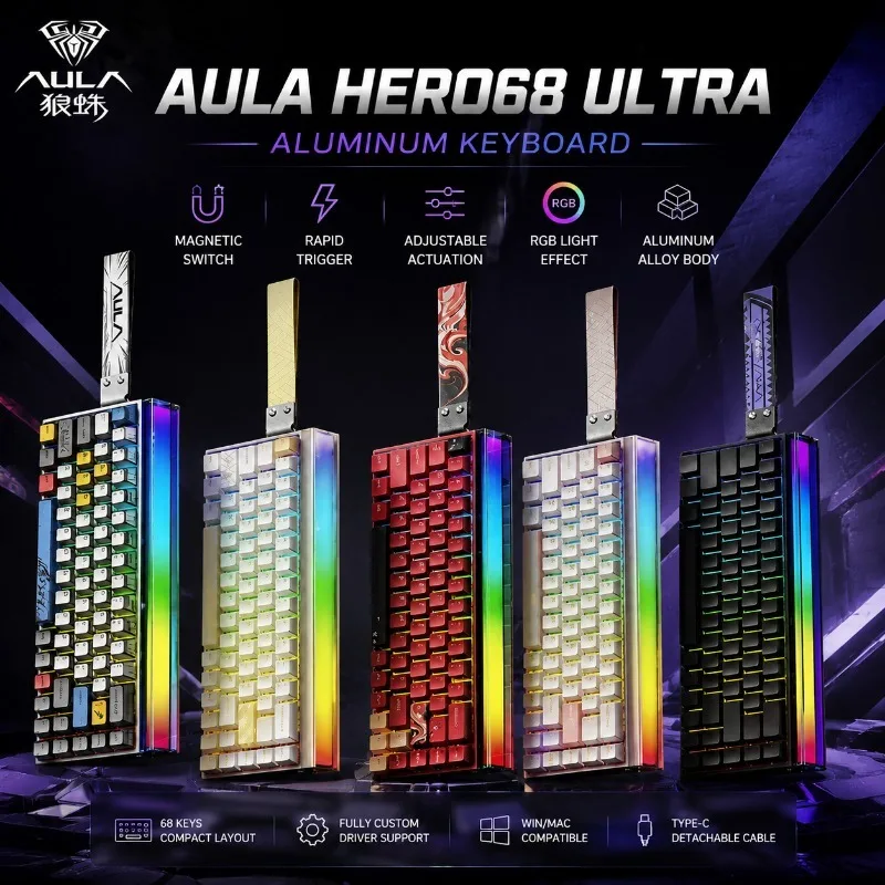 AULA Hero68 Ultra Mechanical Keyboard Magnetic Switch Rapid Trigger Adjustable Actuation Aluminum Frame Esports Gaming Keyboard