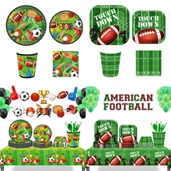 American Football Rugby Sports Party Disposable Tableware Camping Tablecloth Birthday Plates Cups Napkin Baby Shower Party Decor