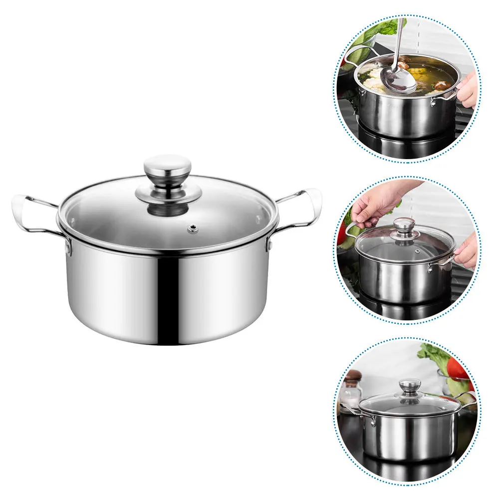 

Household Stainless Steel Stock Pot Non Stick Soup Stew Cooker Milk Ramen Noodle Kitchen Cooking Pot with Lid