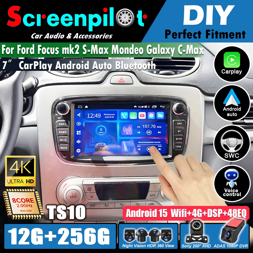 Android 16 para Ford Focus mk2 S-Max Mondeo Galaxy C-Max Kuga 2008-2011 Reprodutor de Vídeo Multimídia Automotivo 2 Din Rádio Automotivo RDS GPS WIFI
