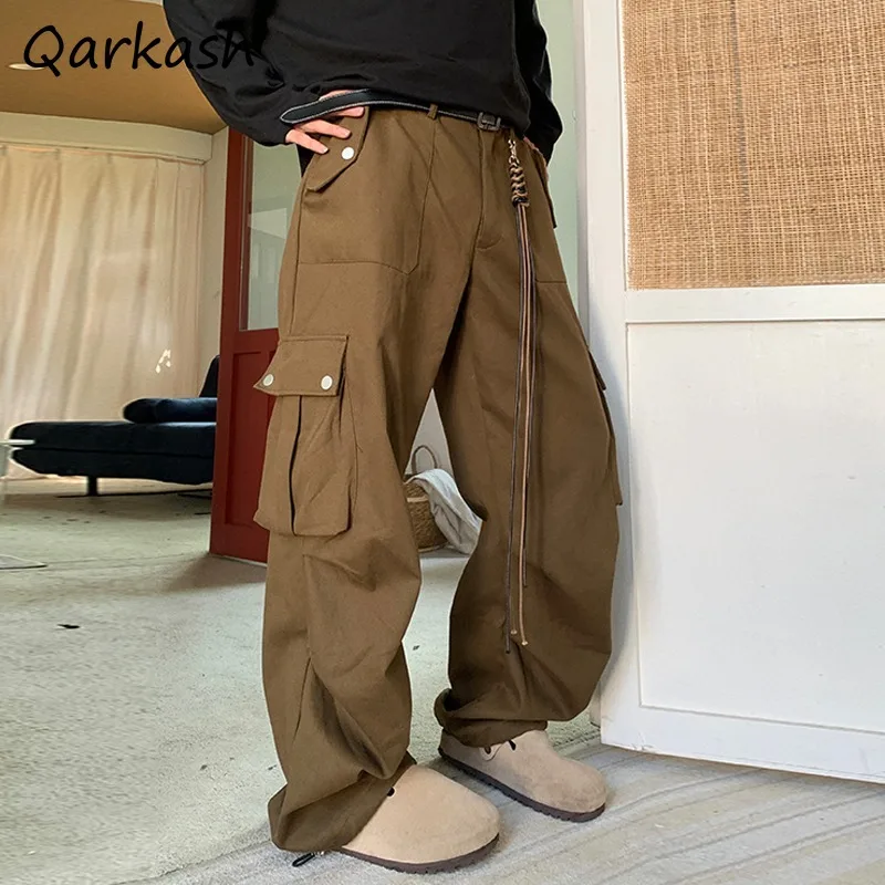 Broek Dames Volledige lengte Europese stijl Vintage Meerdere zakken Rechte hoge taille Cargobroek Vrije tijd Streetwear Cool Girl