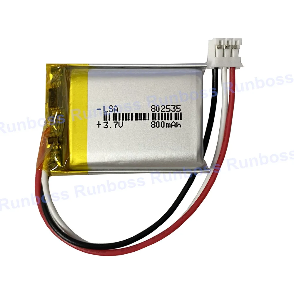1-10PCS 3.7V 800mAh 802535 2.0mm 3P Plug Polymer Lithium Battery For MP3 GPS DVD Bluetooth Recorder E-book Camera Smart Watch