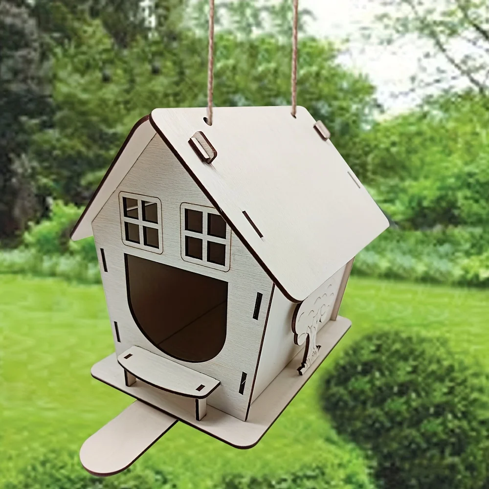 

Wooden Hanging Bird Feeder With Perch And Food Rack, Outdoor Garden Decoration Birdhouse