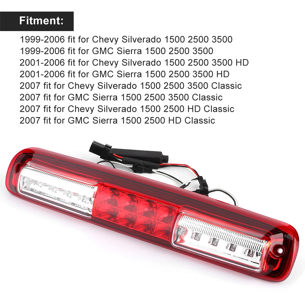 Trzecie światło hamowania LED do montażu wysoko Tylna lampa pasuje do Chevy 1500 2500 3500 1999-2006 Trzecie światła stopu