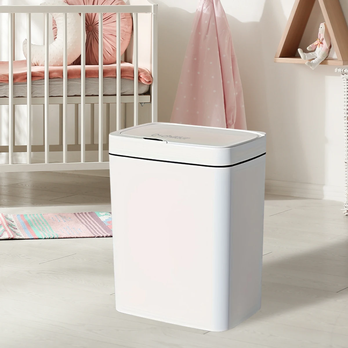Bote de basura con tapa abierta inteligente sin contacto, sello de olores, cubo para pañales para habitación de guardería, salas de estar, cocinas y baños