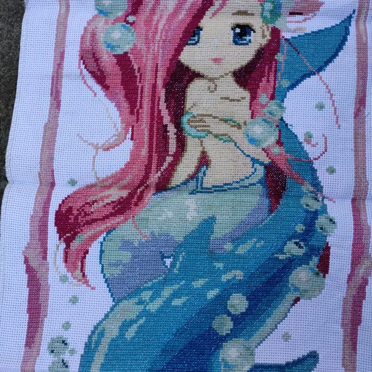 Handmade cross stitch finished mermaid, living room, bedroom, study, wedding gift, simple hanging painting