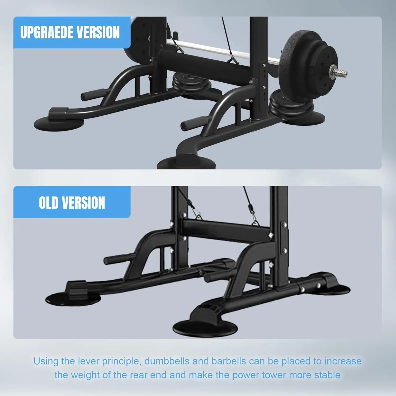 Station for Home Gym, Power Tower with Backrest, Adjustable Height Pull Up Bar Stand, Multifunctional Strength Train