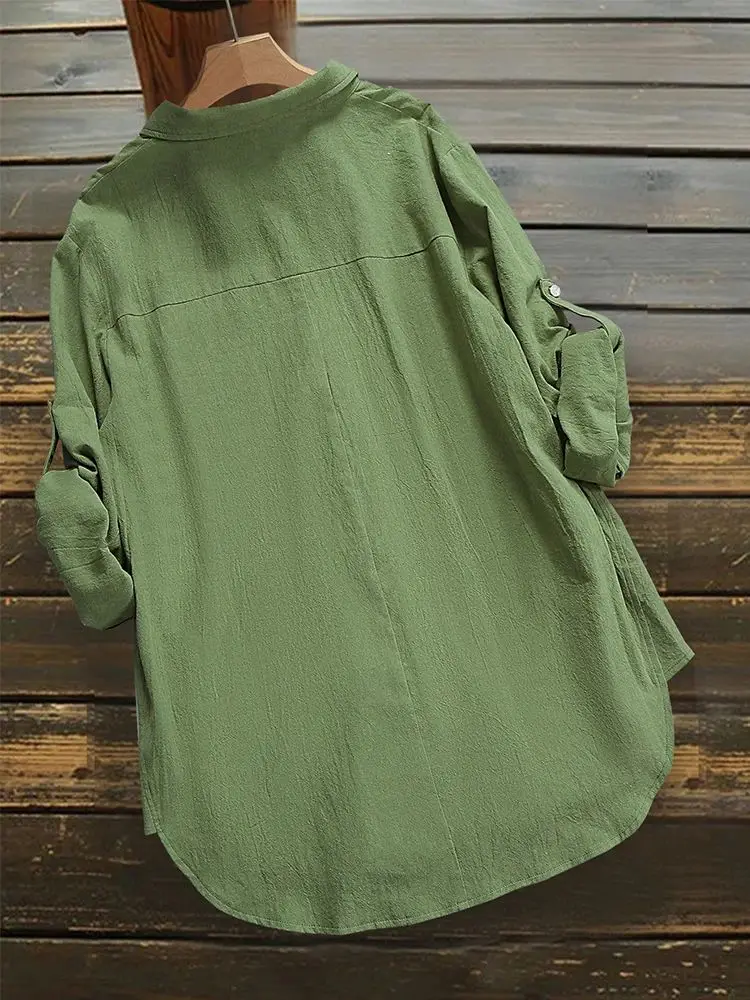 

Loose Long Sve Pure Color irt for Women Street Sle Polyester Material Regular Sve Length Collared Stand Length