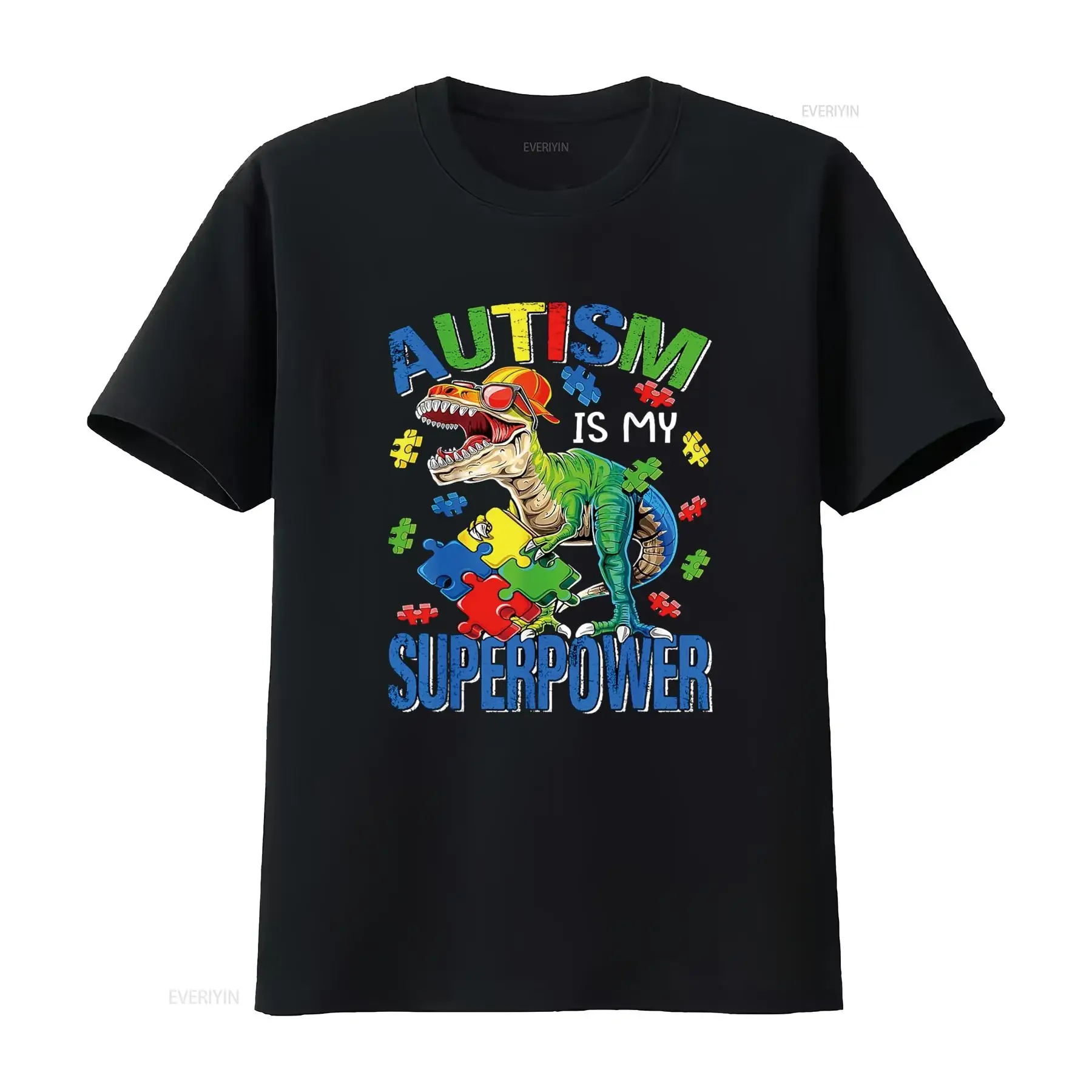 Dinosaur Rex Autism Is My Superpower Awareness T Shirt vintage Washed Casual homme Versatile Top For Everyday Wear Stylish