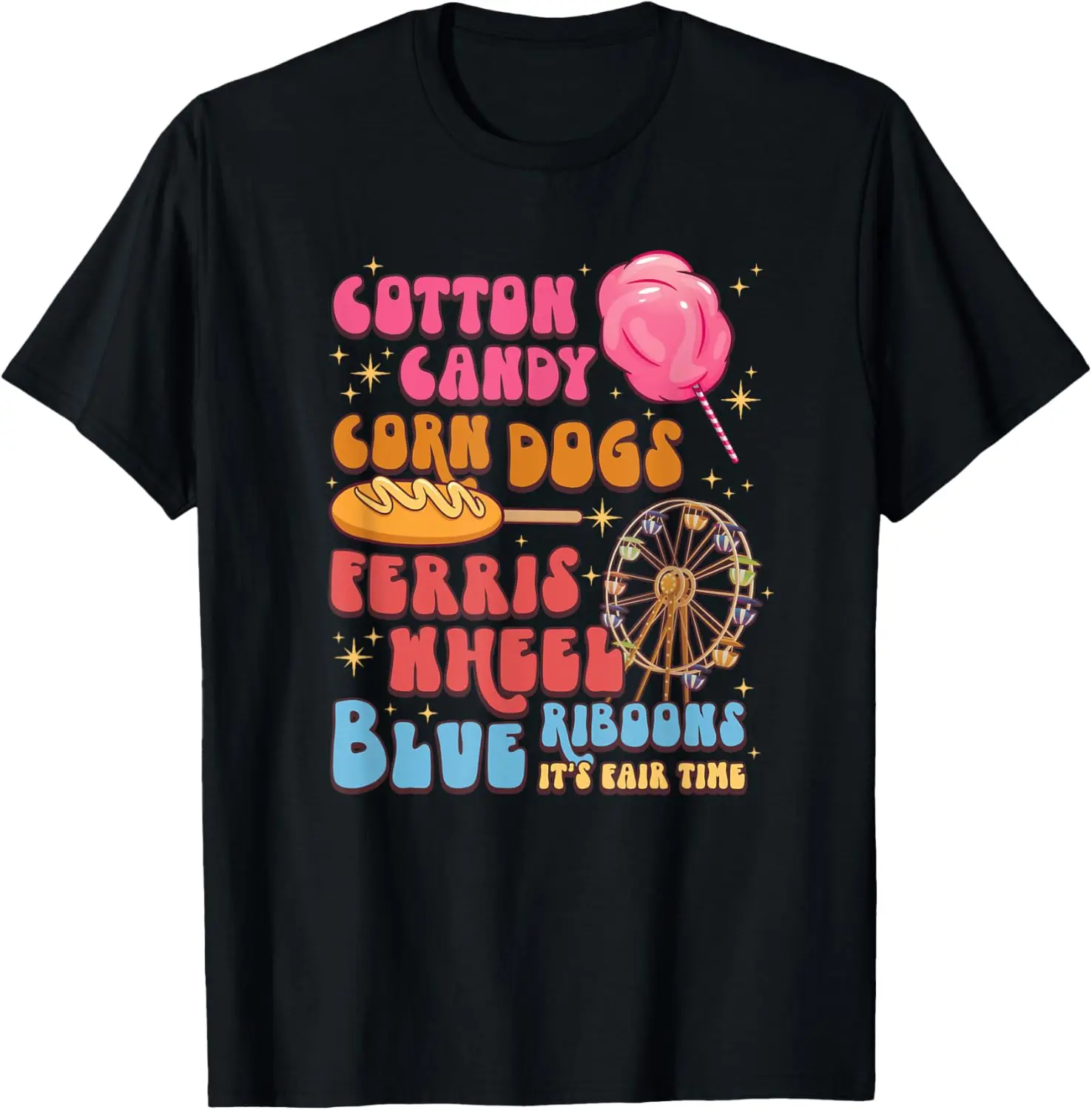 

Футболка с синими лентами Cotton Candy Corn Dogs County Fair Ferris Wheel