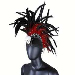 Gothic Punk Rock Skull Spider Headband with Rhinestones Halloween Feathered Costume Accessory for Men and Women Carnival Parties