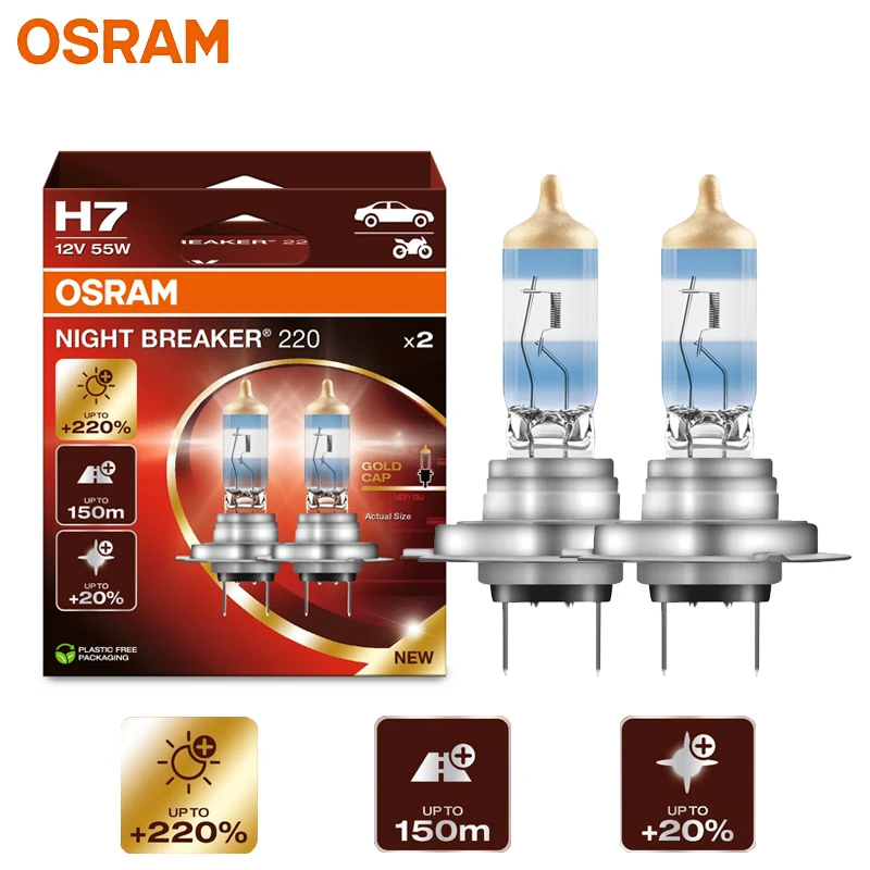 

OSRAM H7 Night Breaker 220 Автомобильные галогенные фары + 220% Мощность Яркий + 150 м Длинный свет Оригинальный свет 12 В 55 Вт Германия 64210NB220