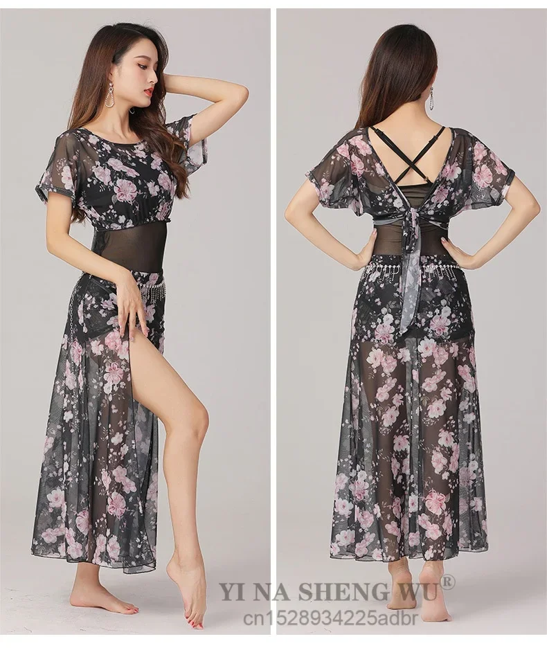 

Костюм для танцев живота: сексуальный комплект из сетки с цветочным принтом и леопардовым узором для выступлений