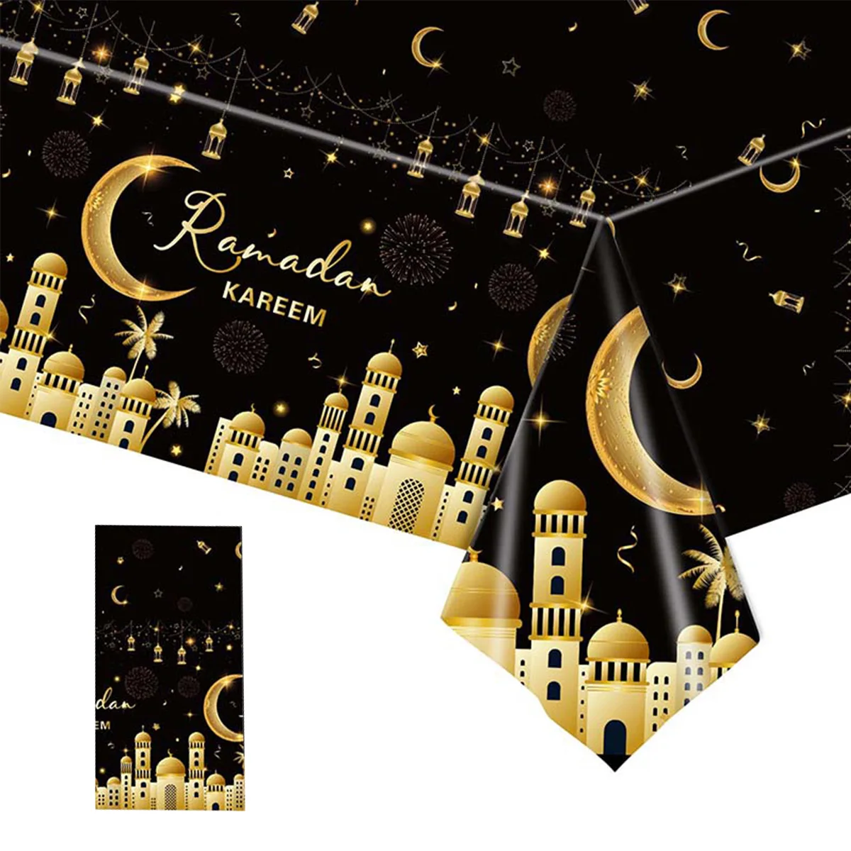 2025 Ramadan Kareem Decor Castle Polyester Tablecloth Eid Mubarak Decor Ramadan Mubarak Muslim Islamic Al Adha EID Muslim Decor