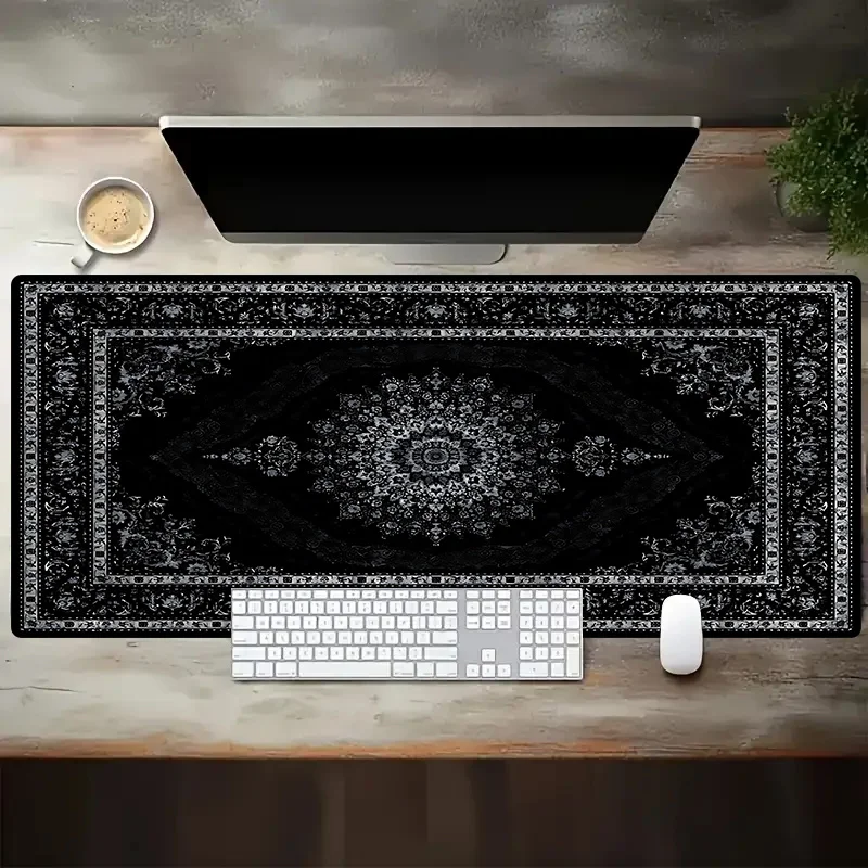 Black Persian Rug Extended Desk Mat Large Gaming Mouse Pad Durable Rubber Non-Slip Keyboard Mat for PC Laptop
