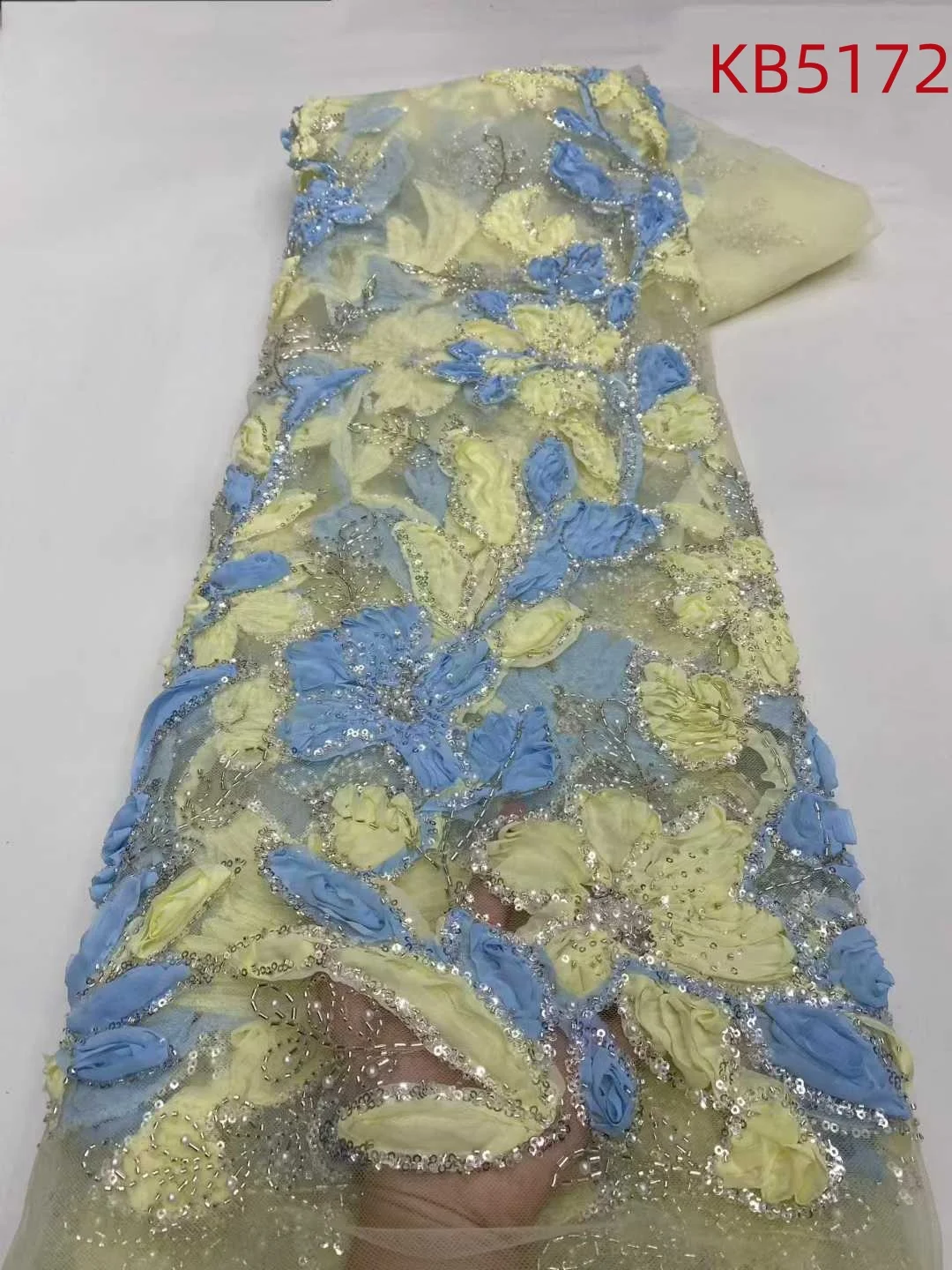 

Beaded Lace Fabric 5 Yards Sequins African Fabric Lace High Quality 2025 Green 3D Flower Beaded Tulle Lace For Sewing KB5172