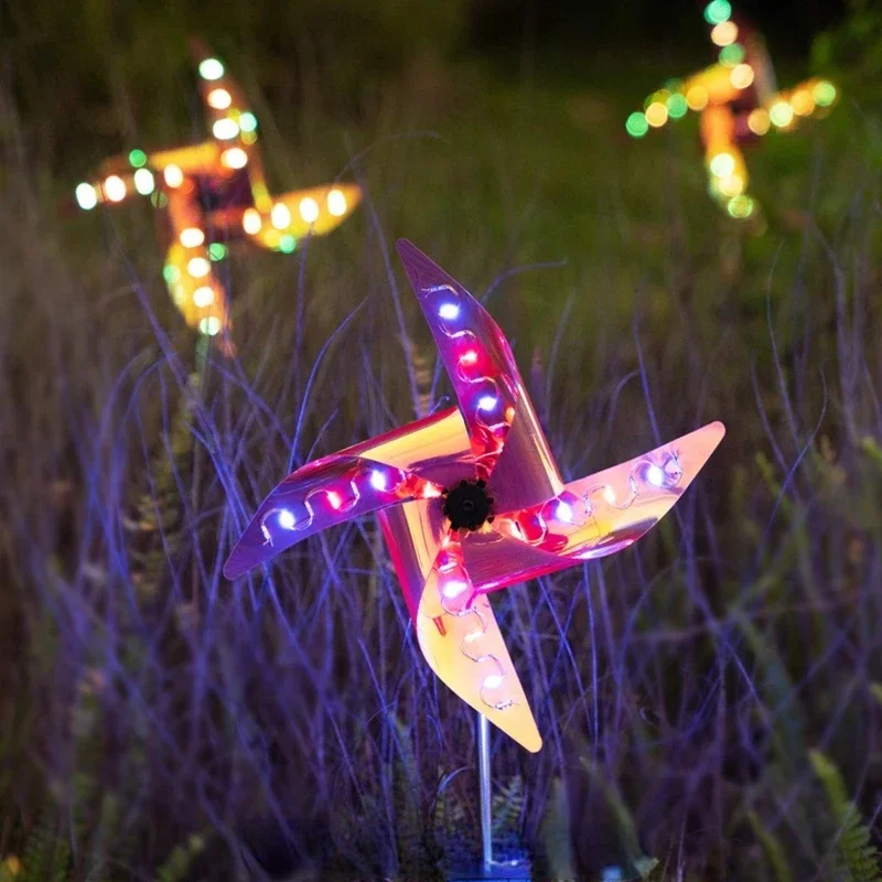 Solar Wind Spinner Windmill, Stake Light, LED colorido, Solar-Powered, Garden Park, Landscape Light