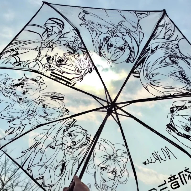 Anime Print Transparent Umbrella Cartoon Automatic Rainy Umbrella Japanese Style Comic Folding Umbrella Y2k Outdoor Accessories