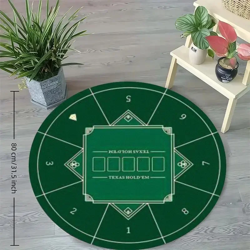 Texas Hold'em Poker Table Round Area Rug, Green Gaming Floor Mat with Numbered Sections for Home Office and Party Decor