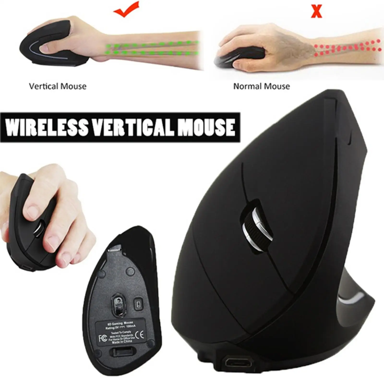 Bluetooth Ergonomic Mouse For Laptop PC Desktop Cellphone Adjustable DPI 800/1200/1600 6 Buttons Wireless Vertical Mouse