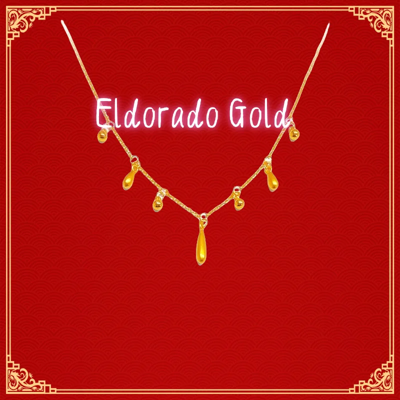 

999 real gold, niche and cold style water drop tassel necklace for women, light luxury tassel collarbone necklaceValentine's Day