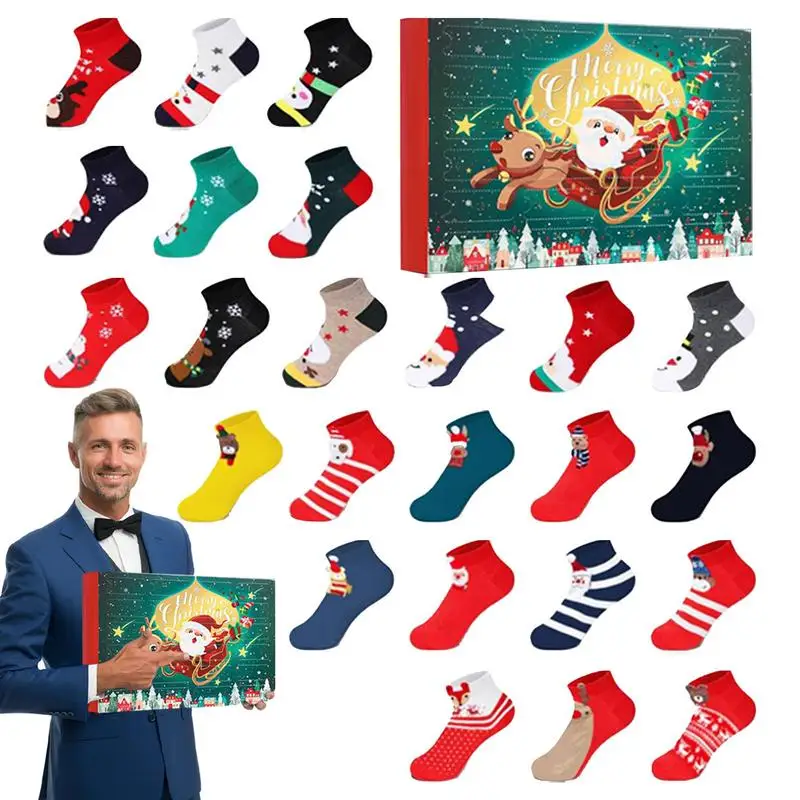 

2025 Christmas Advent Calendar 24 Days Countdown Calendar Cotton Socks Gift Box for Home Holiday Party Decoration Gift