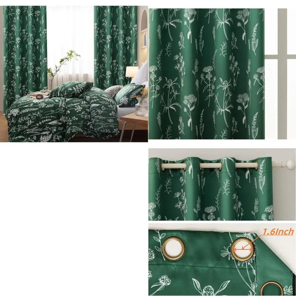 

Blackout Floral Curtains, 100% Light Blocking, Thermal Insulated, Grommet Top for Living Room, 2-Panel Set, 52x108