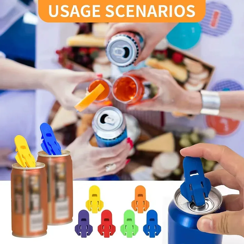 6PC Can Sealer Opener Tool - Handheld Plastic Beverage Lid Dustproof Cover Sealing Gadget