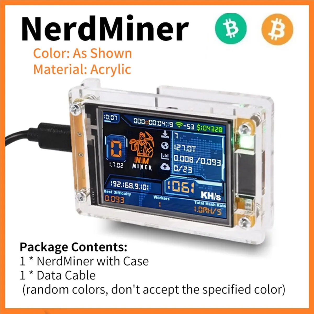 1060KH/S Upgraded Harshrate 2.4 Inch Smart Display Bitcoin Crypto Solo Lottery Miner