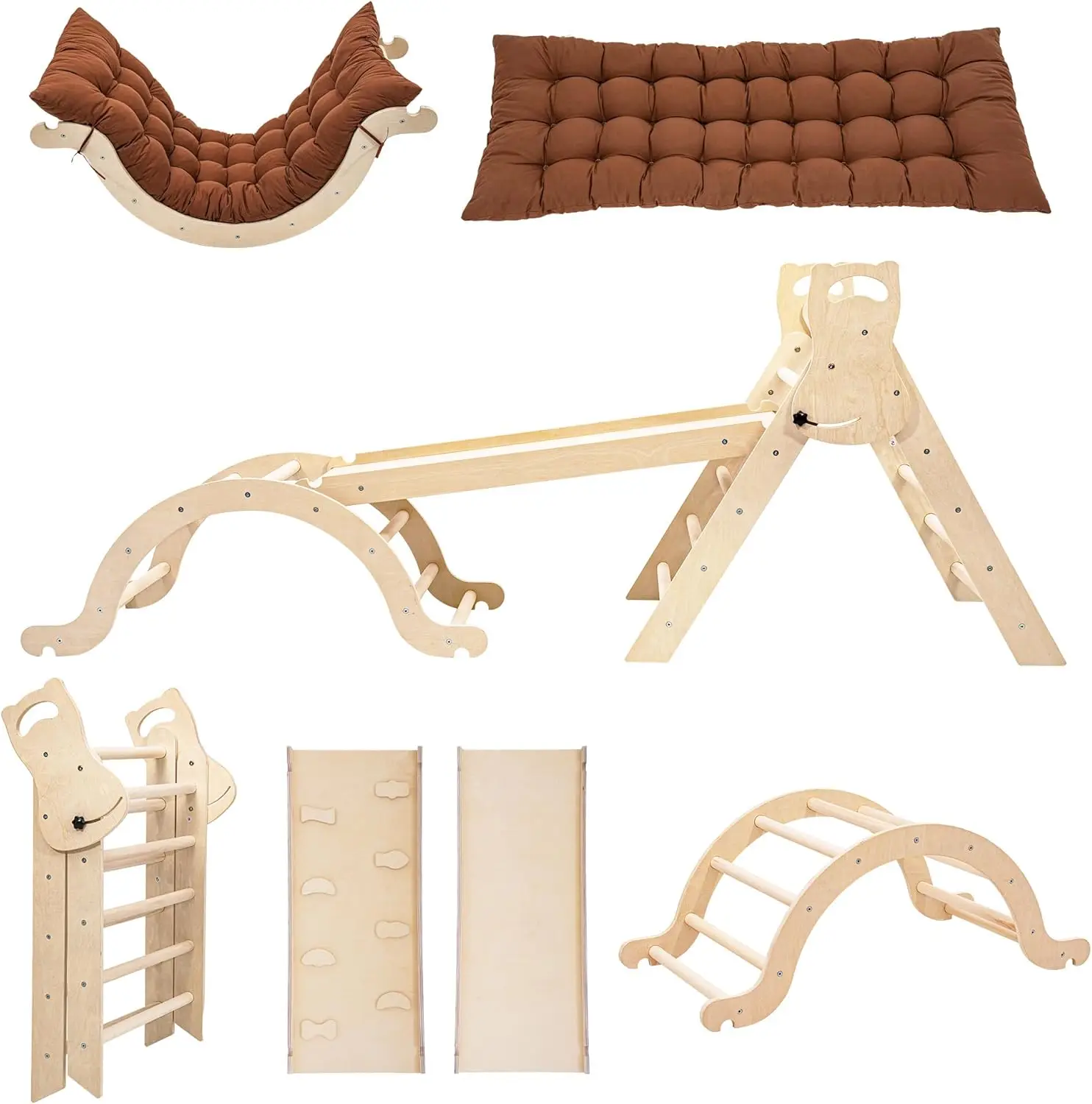 

Large Foldable Toddler Climbing Toys Indoor Jungle Gym, Pikler Triangle Set with Cushion, S-lide and Arch, 7-in-1 Montessori Cli