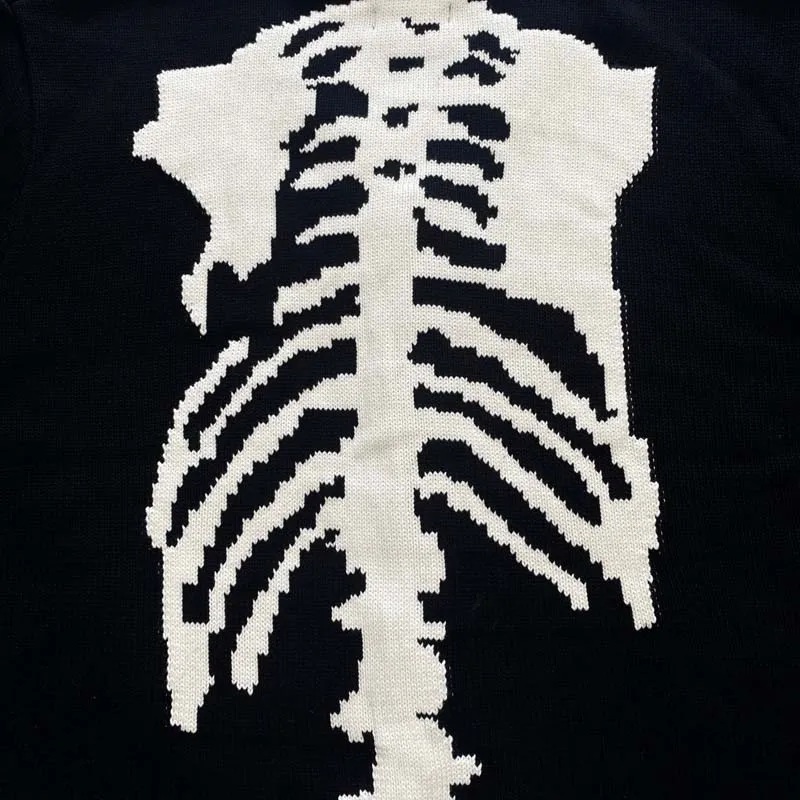 Kapital Vintage Hirata Bone Skeleton Retro Japanese Wind Piercing Knitted Hoodie Sweater for Men Fashion Cardigan
