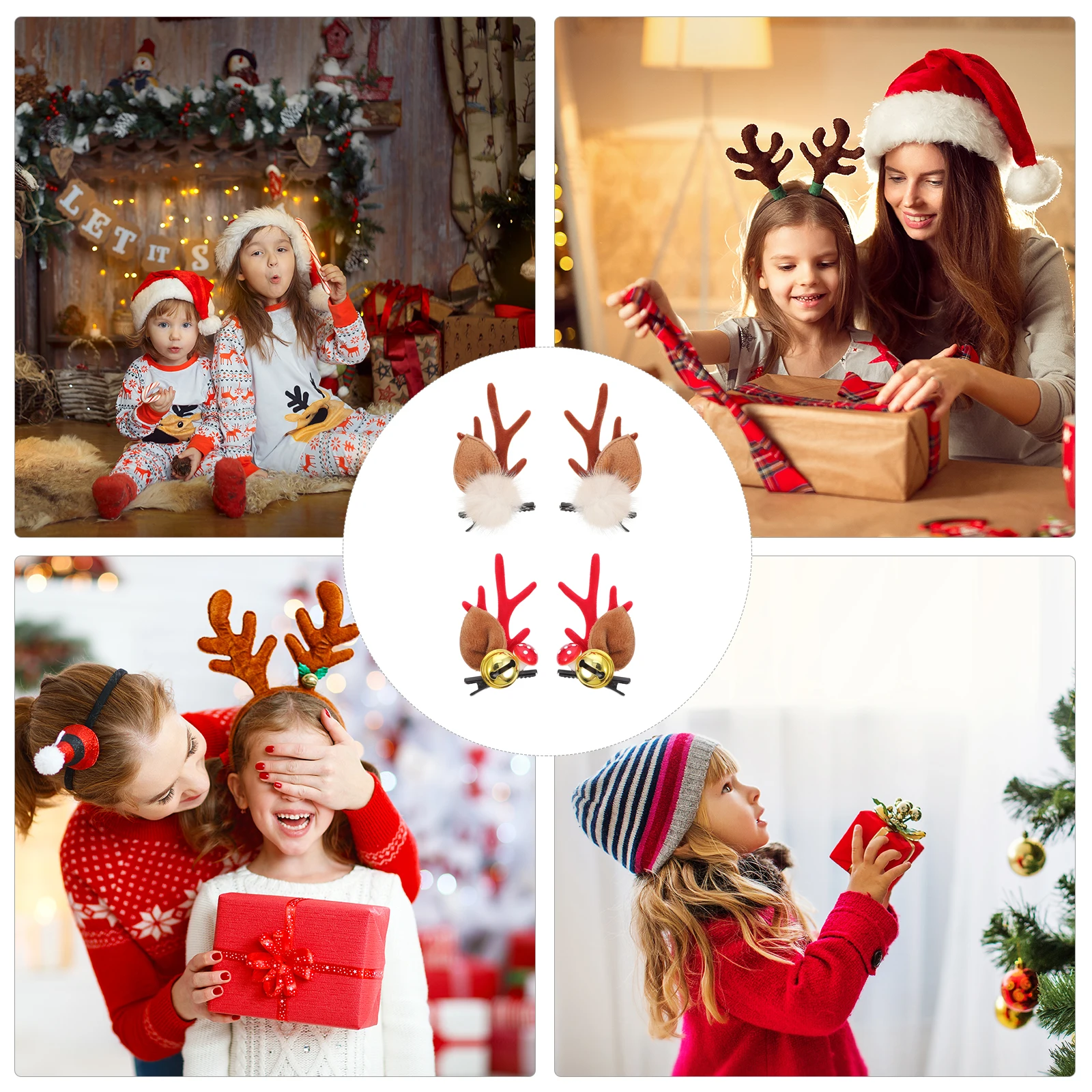 Épingles à cheveux oreilles en corne de cerf, 4 pièces, Barrette en bois d'élan, pince à cheveux de noël pour femmes, cornes d'animaux, accessoire de Costume