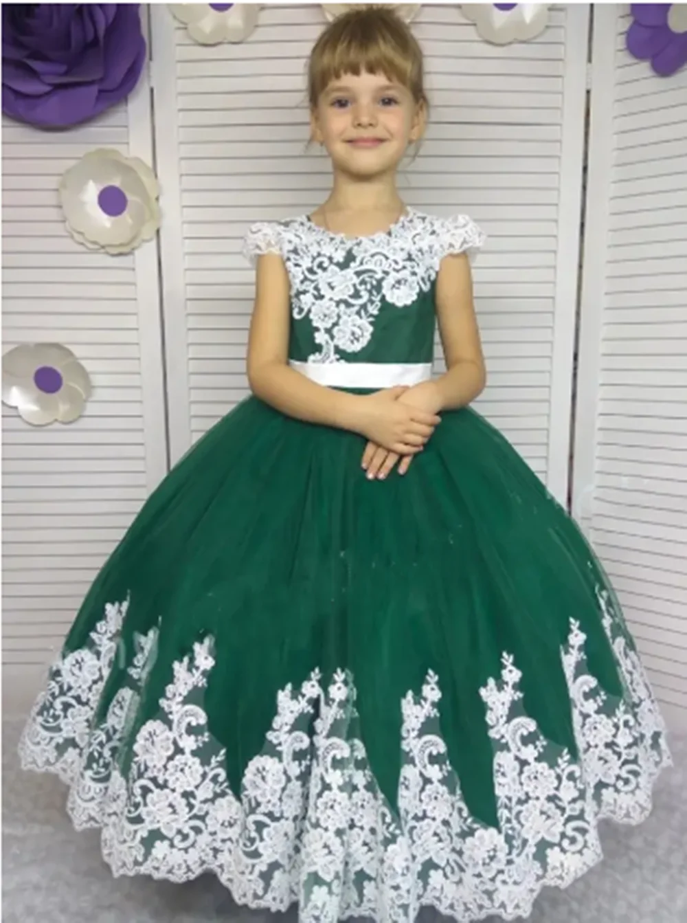 

Customized Royal Blue Flower Girl Dresses For Wedding White Appliques With Bow Elegant Kids Birthday Party First Communion Gown