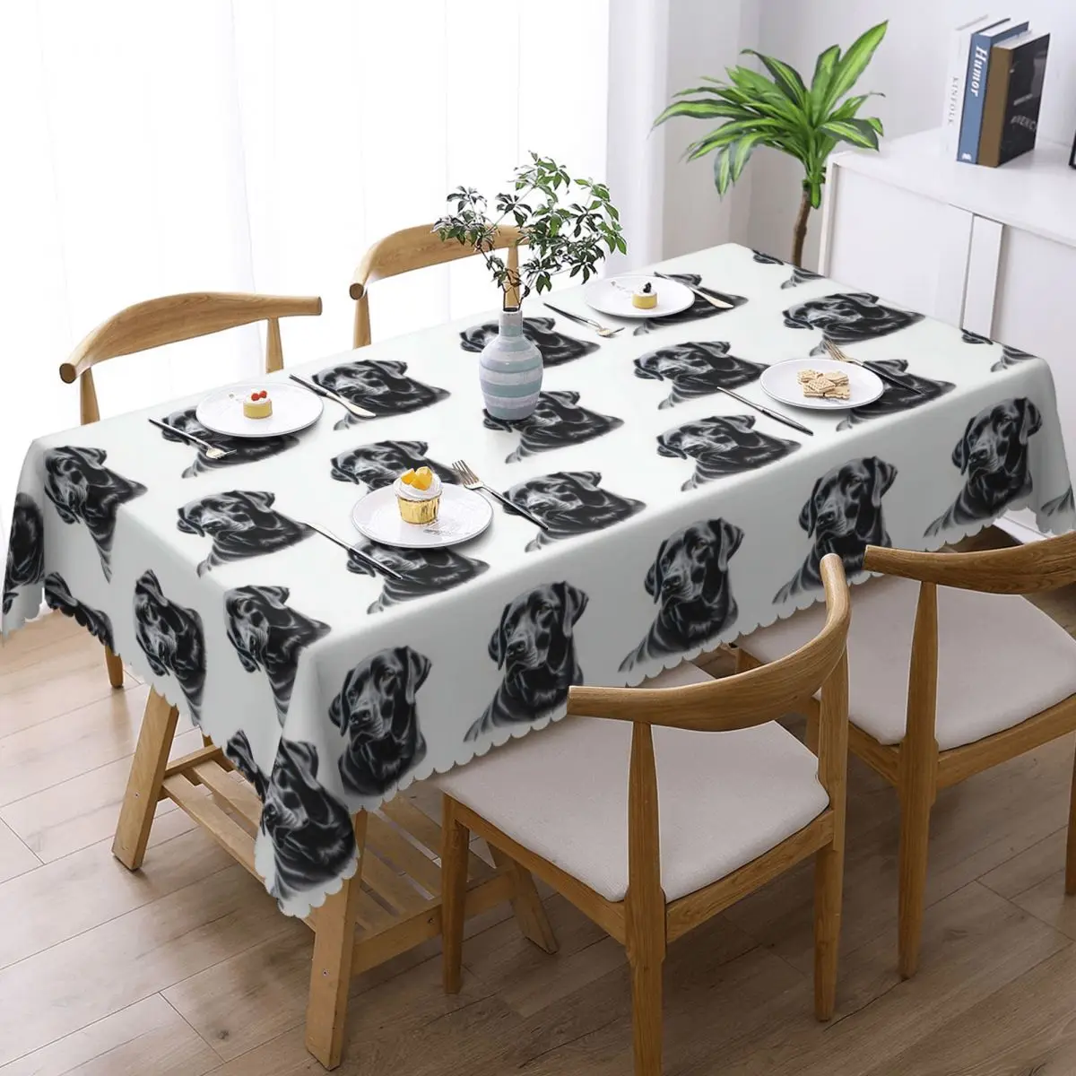 Black Labrador Retriever Customized Rectangular Tablecloth Waterproof Table Cover for Dining Events Table Cloth