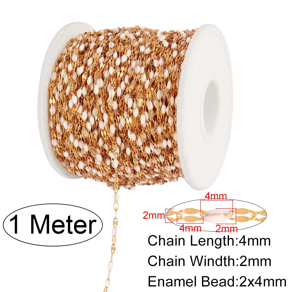 1Meters Stainless Steel Satellite Chain Boho Colorful Lip Beads Chain Enamel Satellite Cable Beaded DIY Making Bracelet Necklace